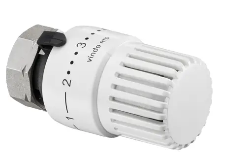 Weißer Thermostat von Oventrop mit Klemmverbindung, 7-28 C, Flüssigkeitsfühler und Einstellskala, geeignet für spezifische Thermostatventile.